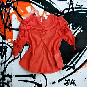 DONATE H & M Red Rouched Romantic Sheer Shirred Valentines Top ♡